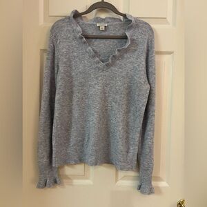Sundance Catalog Giselle V/ruffle neck sweater. Light blue. VERY GUC. Size Large